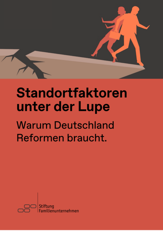 Animation: Zwei Menschen balancieren auf einem Feldvorsprung, der gerade abbricht. Text: Warum Deutschland Reformen braucht.